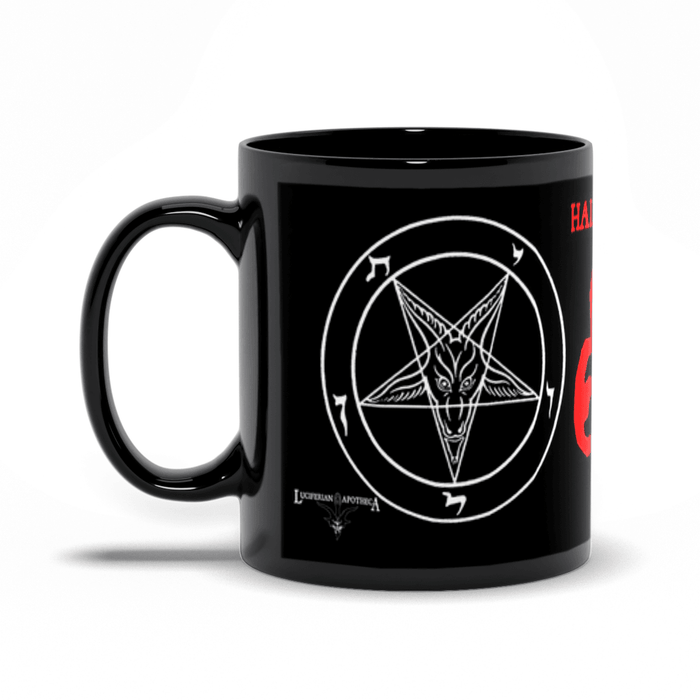 666 (Hail Satan) Sigil of Baphomet Black Mugs - The Luciferian Apotheca