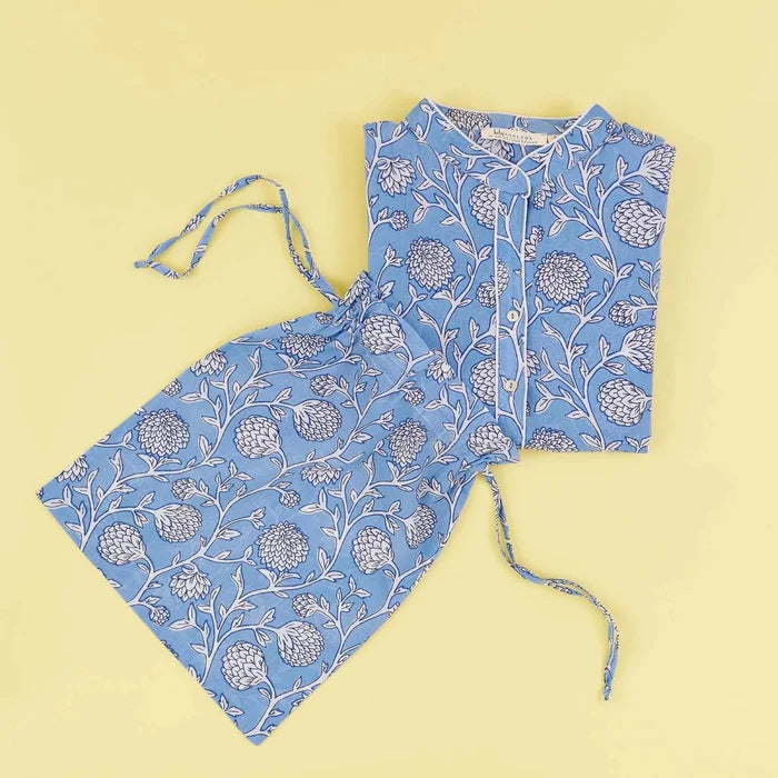 Ainsley Light Blue Cotton Night Shirt Sleep Shirt - rockflowerpaper