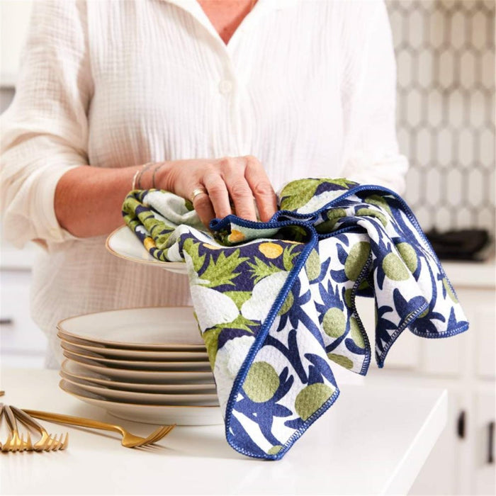 Anemone Poppy blu Kitchen Tea Towel - Double - Sided Print Kitchen Towel - rockflowerpaper