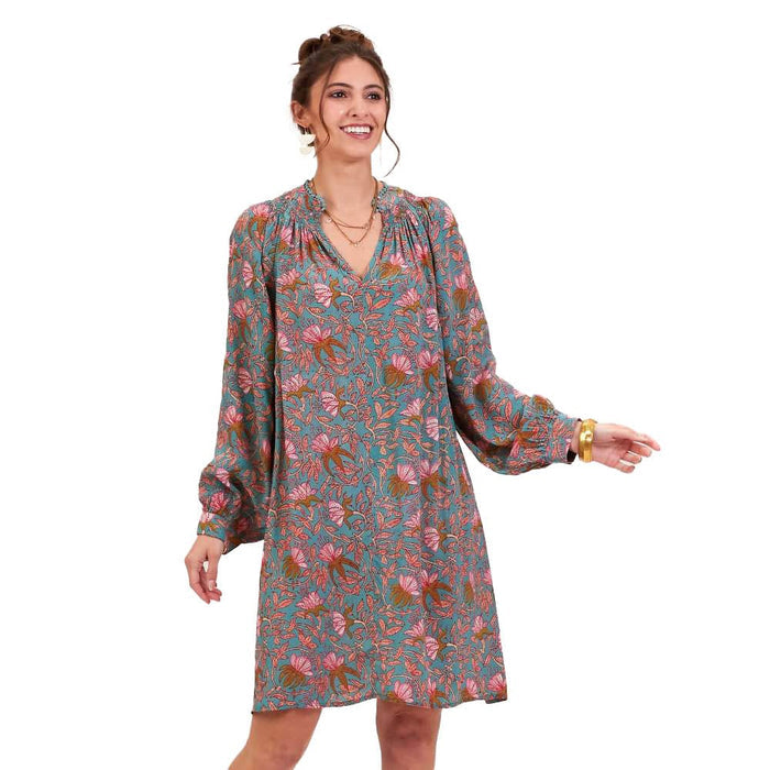 Aqua Pink Bohemian Floral Party Dress Dress - rockflowerpaper