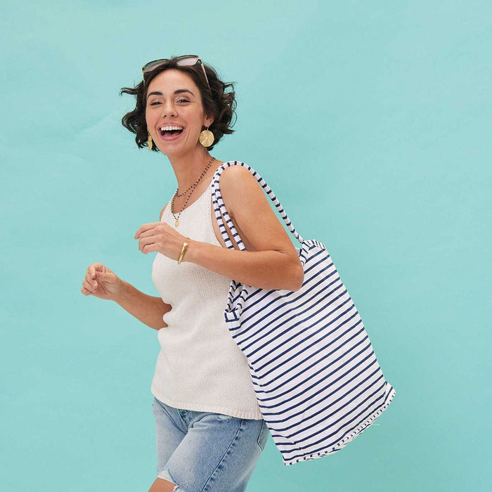 Bateau Stripe Navy Bucket Bag Tote - rockflowerpaper
