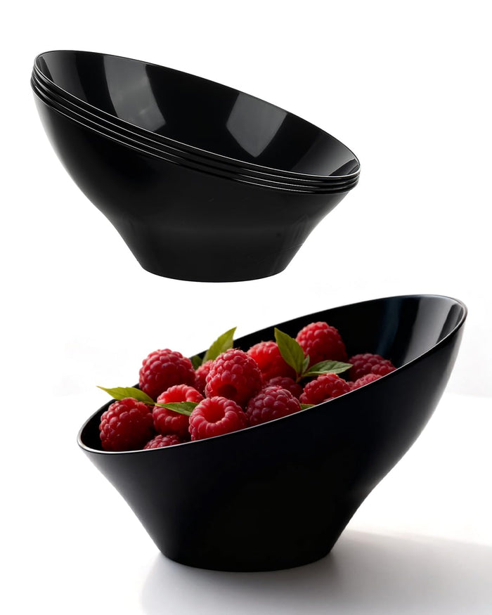 BESTVIP 20 Oz Black Plastic Angled Serving Bowls, 12 Pack