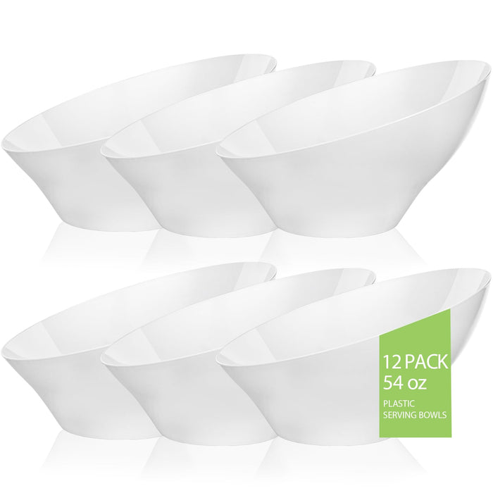 BESTVIP 20 Oz Black Plastic Angled Serving Bowls, 12 Pack