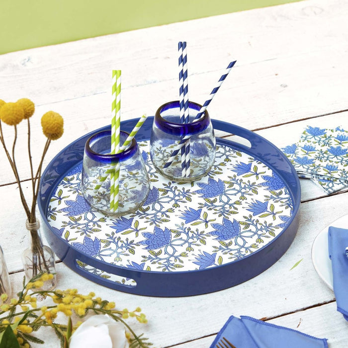 Blaire Blue Round Laquer Serving Tray Tray - rockflowerpaper