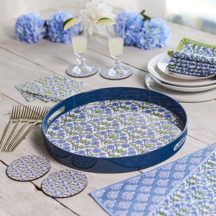 Blaire Blue Round Laquer Serving Tray Tray - rockflowerpaper
