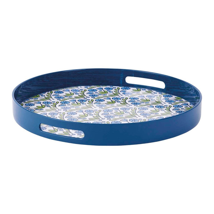 Blaire Blue Round Laquer Serving Tray Tray - rockflowerpaper