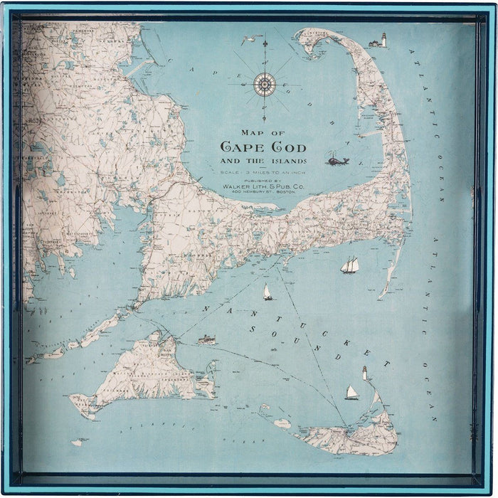 Cape Cod Inspired Square Lacquer Serving Tray - 15 Inch Tray - rockflowerpaper