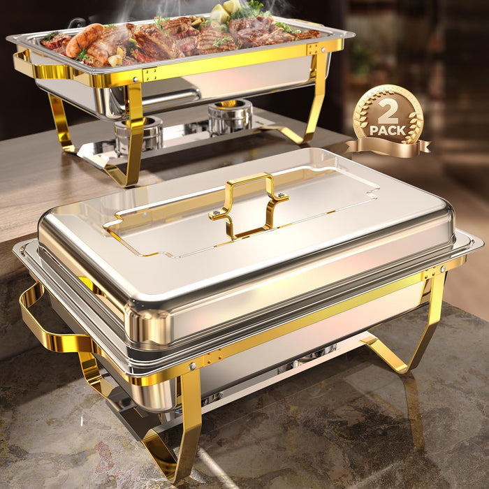 Chafing Dishes for Buffet 4 Pack, 9QT [Mirror-Like Polished Finish] Food Warmers for Parties Buffet [No Fingers Cut] Roll Edge Designed Chafing Dish Buffet Set for Any Party with Complete Set