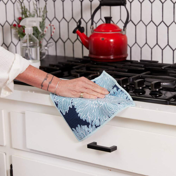 Chrysanthemum blu Dish Cloth Set of 3 Reusable Dish Cloth - rockflowerpaper