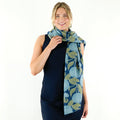 Chrysanthemum Flower Blue Reversible Wrap SCARVES-RECYCLED - Rockflowerpaper