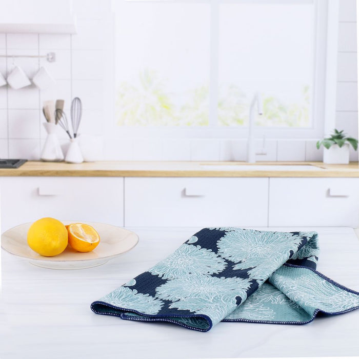 Chrysanthemum Flower blu Kitchen Tea Towel Kitchen Towel - rockflowerpaper