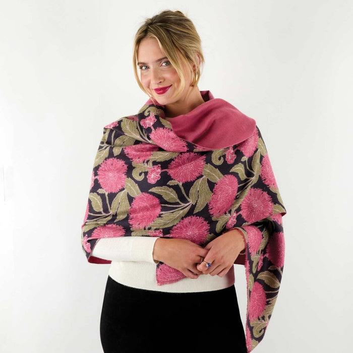 Chrysanthemum Pink Reversible Wrap Scarf Reversible Wrap - Rockflowerpaper