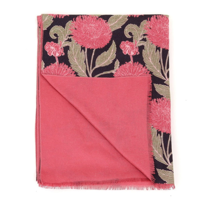 Chrysanthemum Flower Pink Reversible Wrap Scarf - rockflowerpaper