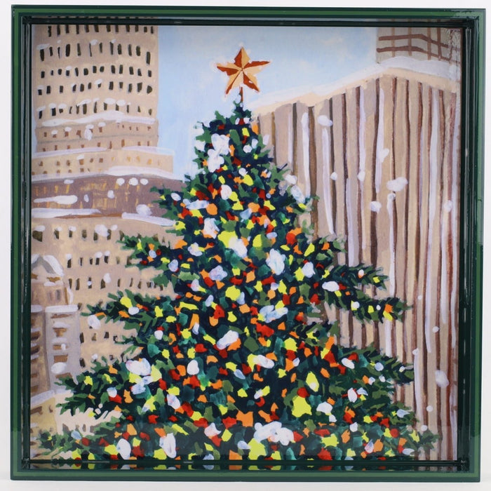 Cityscape Yuletide Square Lacquer Serving Tray Tray - Rockflowerpaper