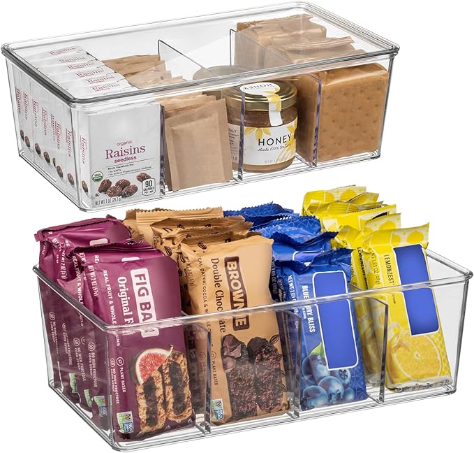 ClearSpace Pantry Organization and Storage Bins with Removable Dividers & Lids – Perfect Pantry Organizers or Kitchen Organization – Refrigerator Organizer Bins, Cabinet Organizers, 4 Pack