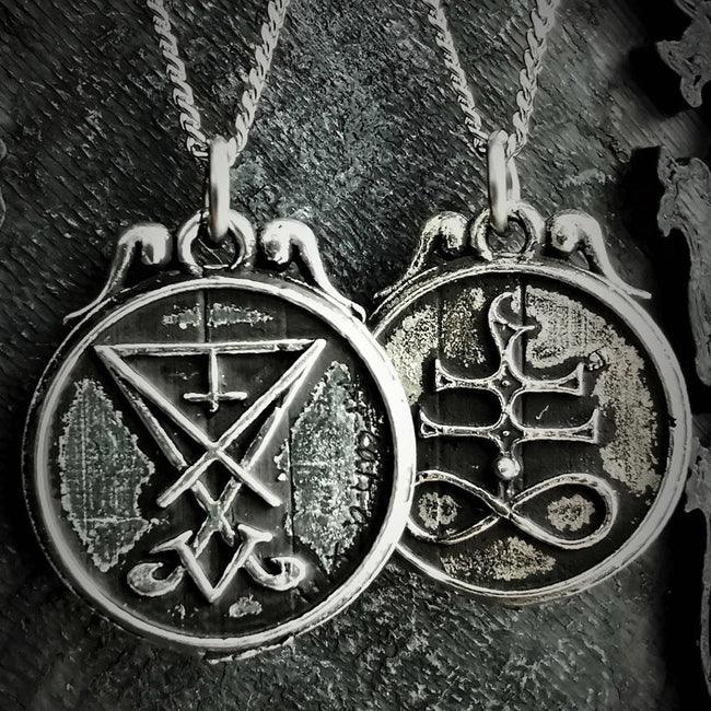 Double sided sigil of Lucifer and Satanic cross, Leviathan & Sulfur Cross Pendant - The Luciferian Apotheca