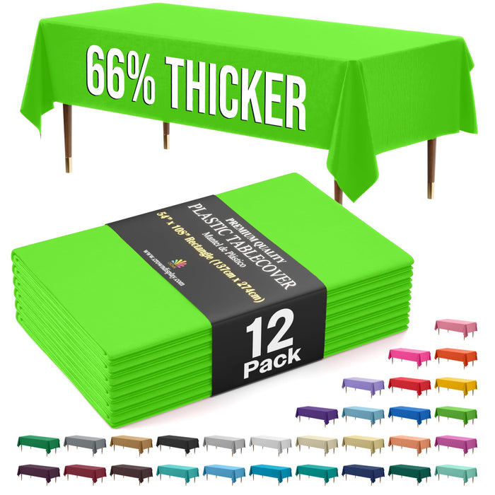 Exquisite Party Solids 66% Thicker Premium Plastic Table Cloth Rectangle Table Cover 0.5 Mil 12 Pack Red Table Cloth 54 Inch x 108 Inch Disposable Tablecloth Won't Tear Easily Like Cheap Thin Brands
