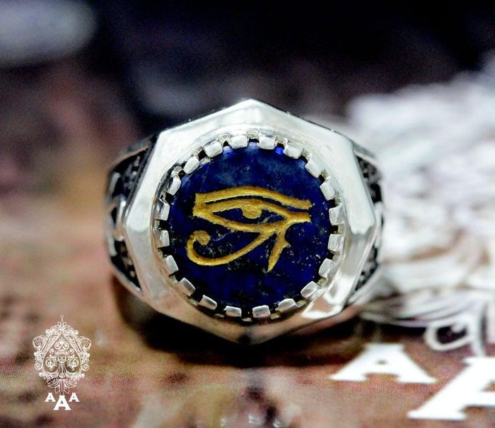 Eye of Horus Lapis Lazuli ring Sterling Silver .925 - The Luciferian Apotheca