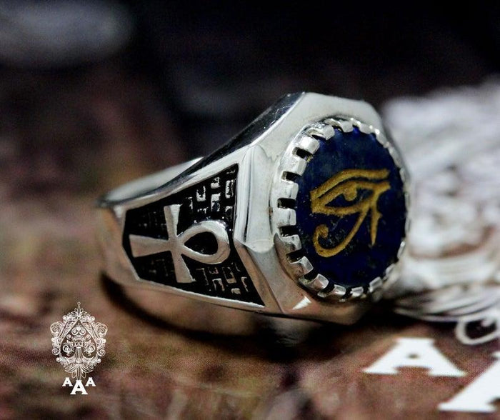 Eye of Horus Lapis Lazuli ring Sterling Silver .925 - The Luciferian Apotheca