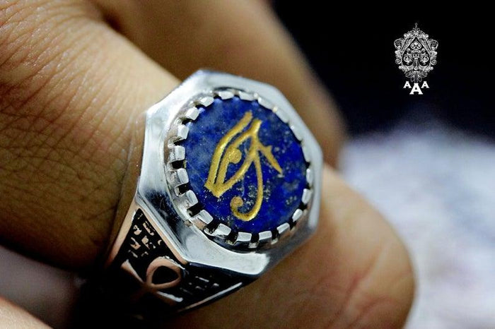 Eye of Horus Lapis Lazuli ring Sterling Silver .925 - The Luciferian Apotheca