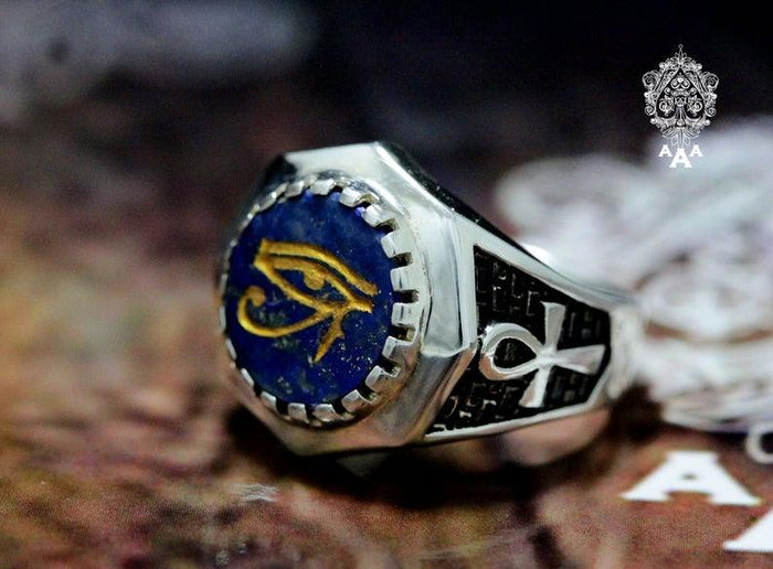 Eye of Horus Lapis Lazuli ring Sterling Silver .925 - The Luciferian Apotheca