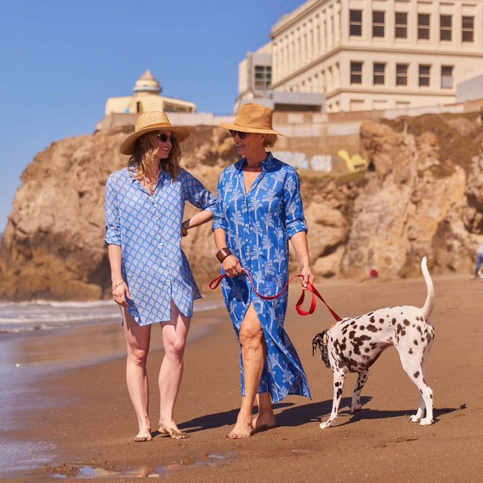 Fifer Blue Cotton Button Down Beach Tunic Swim Cover Up - Rockflowerpaper