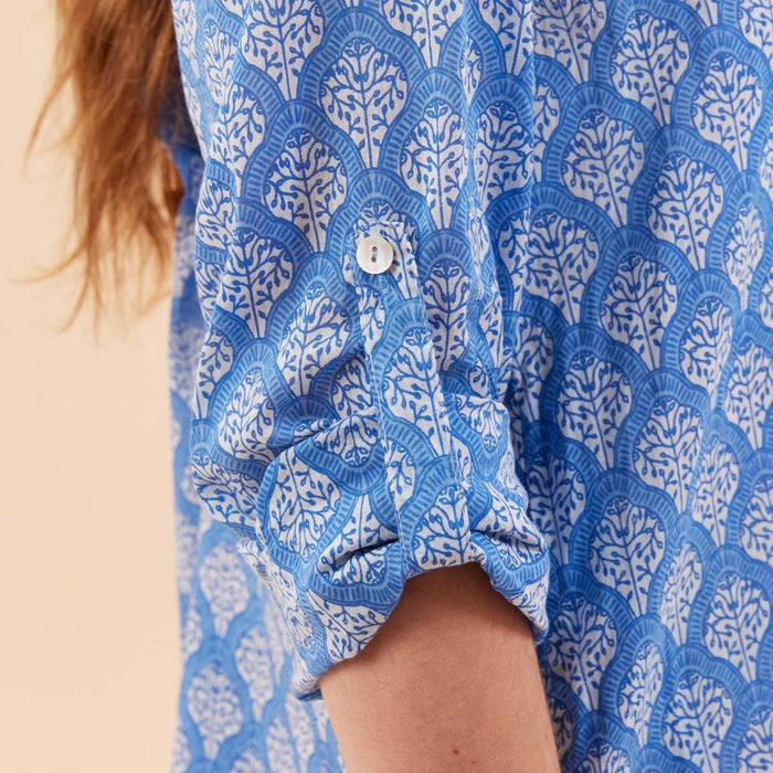 Fifer Blue Cotton Button Down Beach Tunic Swim Cover Up - Rockflowerpaper