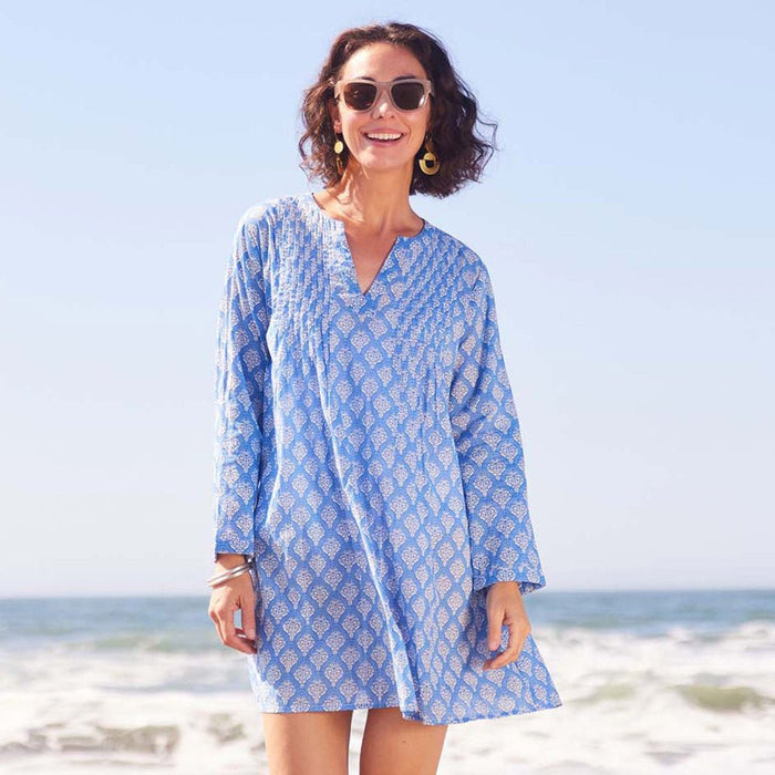 Fifer Blue Cotton Pintuck Beach Coverup Swim Cover Up - Rockflowerpaper