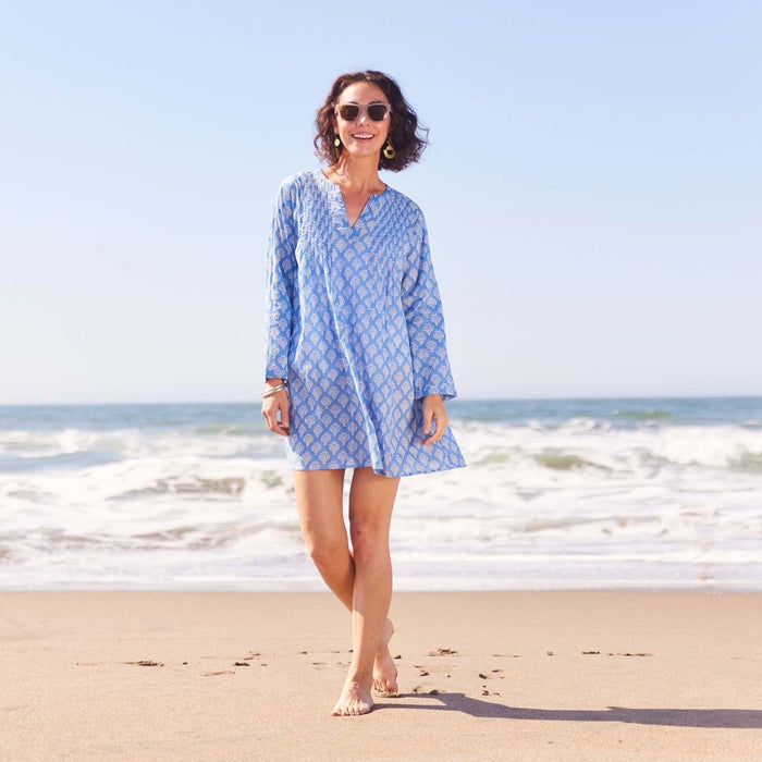 Fifer Blue Cotton Pintuck Beach Coverup Swim Cover Up - Rockflowerpaper