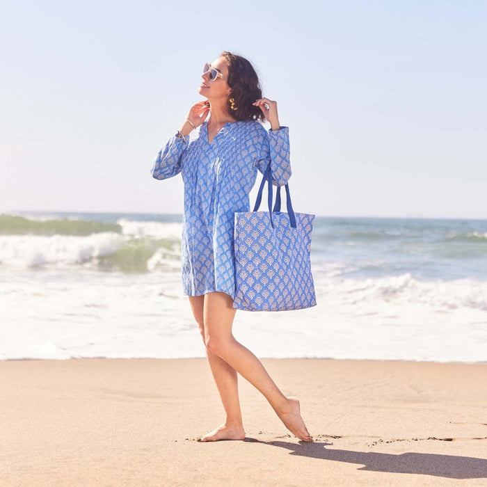 Fifer Blue Cotton Pintuck Beach Coverup Swim Cover Up - Rockflowerpaper