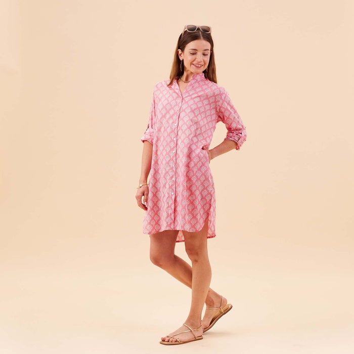 Fifer Pink Button Down Beach Tunic Swim Cover Up - rockflowerpaper