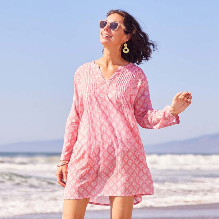 Fifer Pink Pintuck Beach Cover Up Swim Cover Up - rockflowerpaper