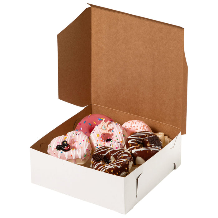 Fit Meal Prep 25 Pack White Bakery Boxes, 6 x 6 x 3 Inches Kraft Lining Pastry Boxes, Cardboard Treat Boxes Pie Boxes Cookie Boxes Dessert Boxes for Cupcakes, Chocolates, Donuts, Macarons