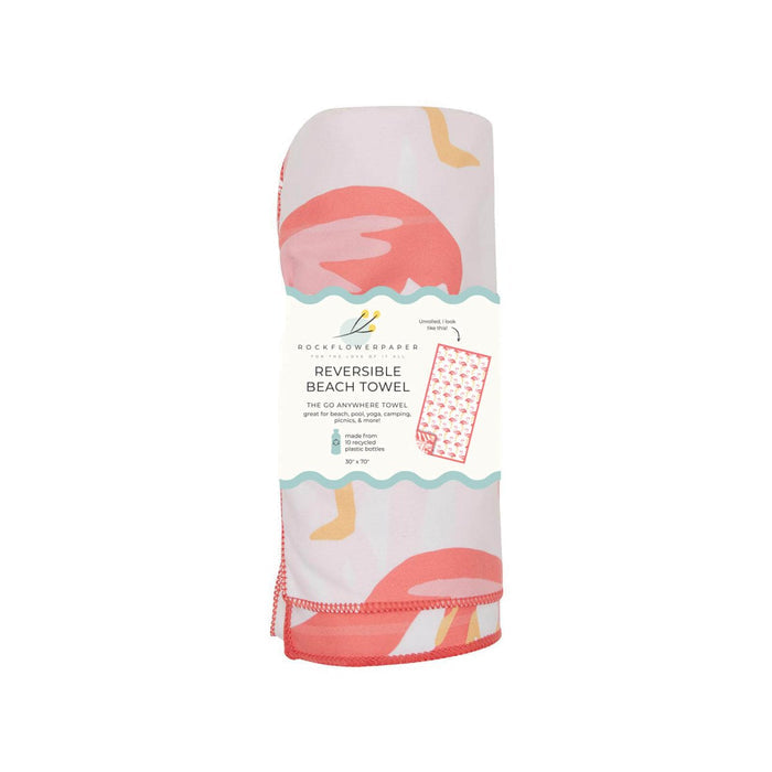 Flamingo Pink Reversible Eco Beach Towel Beach Towel - rockflowerpaper