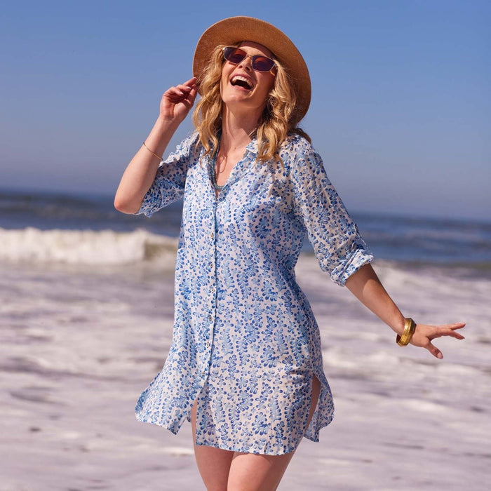 Floral Kelp Ocean Button Down Beach Tunic Swim Cover Up - rockflowerpaper