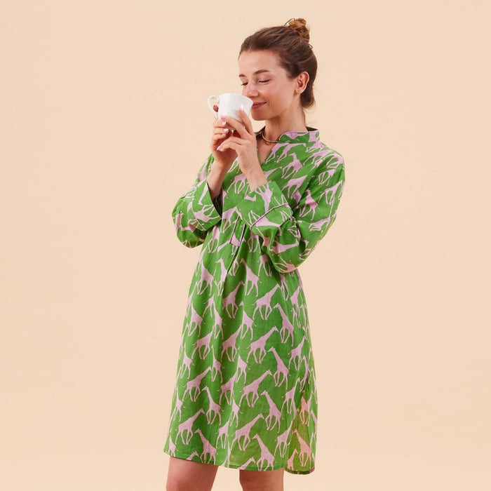 Giraffe Pink Green Night Shirt Sleep Shirt - rockflowerpaper