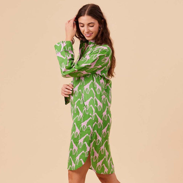 Giraffe Pink Green Night Shirt Sleep Shirt - rockflowerpaper