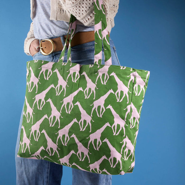 Giraffe Pink & Green Little Shopper Canvas Tote Bag Tote - Rockflowerpaper
