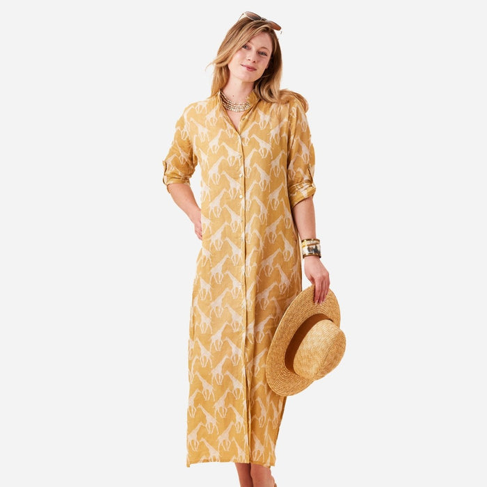 Giraffe Tan Cotton Long Shirt Dress Swim Cover Up - rockflowerpaper