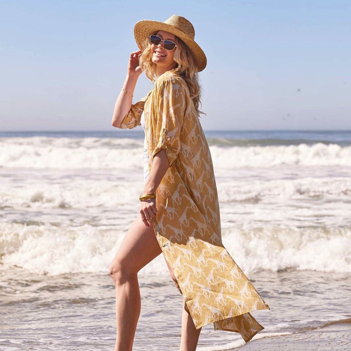 Giraffe Tan Cotton Long Shirt Dress Swim Cover Up - rockflowerpaper