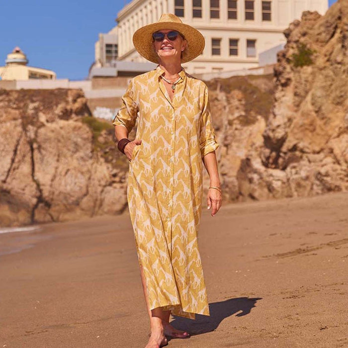 Giraffe Tan Cotton Long Shirt Dress Swim Cover Up - rockflowerpaper