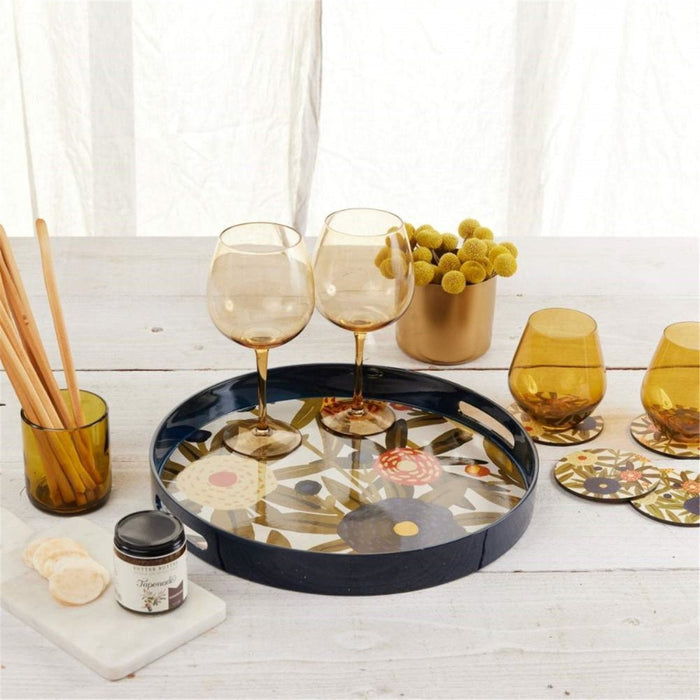 Harvest Sunshine Round Tray - 15 Inch Floral Design Tray - rockflowerpaper