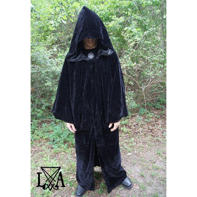 High Quality Black velvet with Black Satin Lining. Hooded Sorcerer Robe - The Luciferian Apotheca
