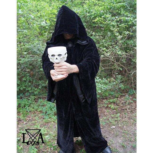 High Quality Black velvet with Black Satin Lining. Hooded Sorcerer Robe - The Luciferian Apotheca