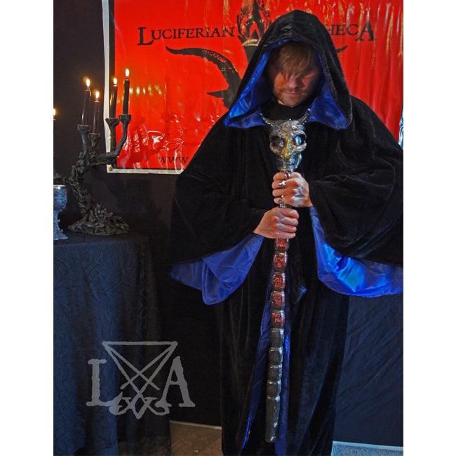 High Quality Black velvet with Blue Satin Lining. Hooded Sorcerer Robe - The Luciferian Apotheca