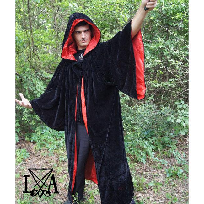 High Quality Black velvet with Red Satin Lining. Hooded Sorcerer Robe - The Luciferian Apotheca