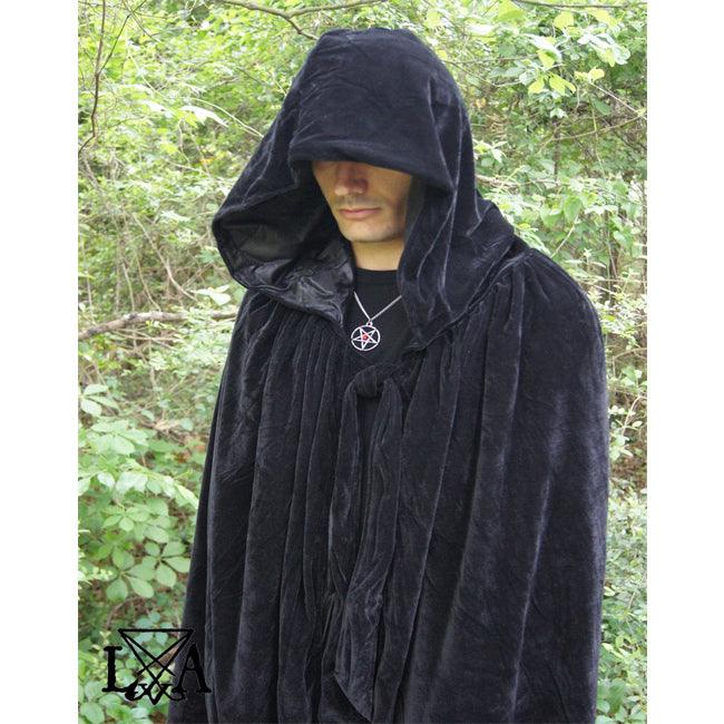 High Quality Velvet and Satin Cloak. Black Velvet lined with Black Satin - The Luciferian Apotheca