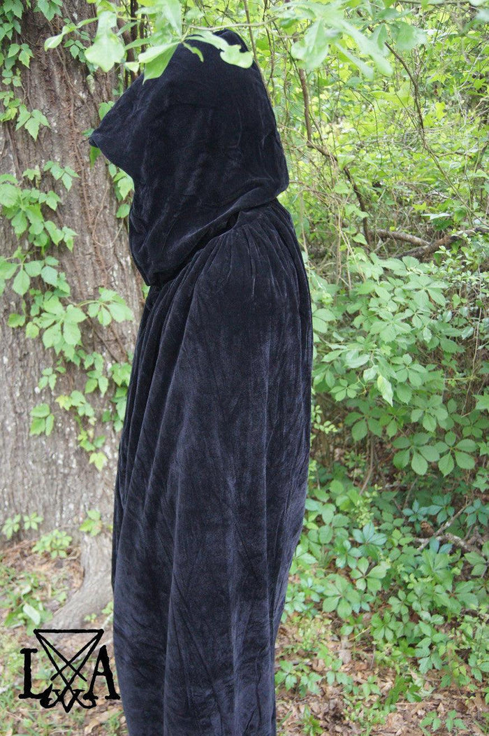 High Quality Velvet and Satin Cloak. Black Velvet lined with Black Satin - The Luciferian Apotheca
