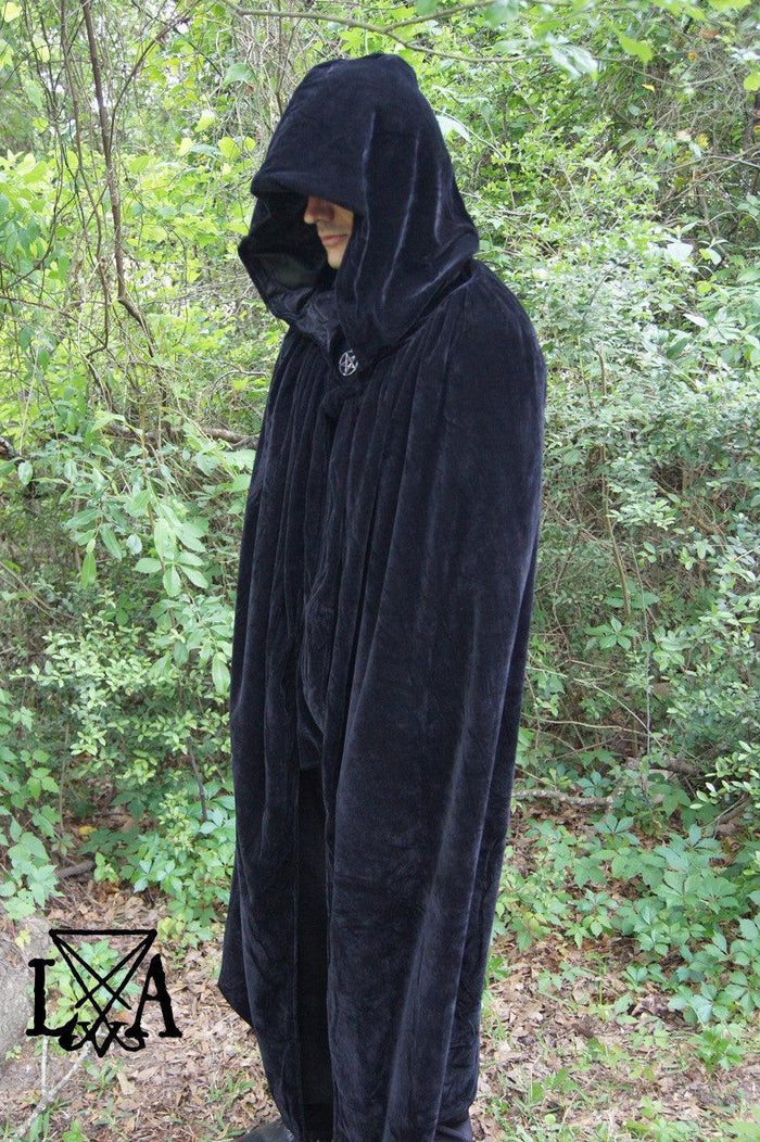 High Quality Velvet and Satin Cloak. Black Velvet lined with Black Satin - The Luciferian Apotheca