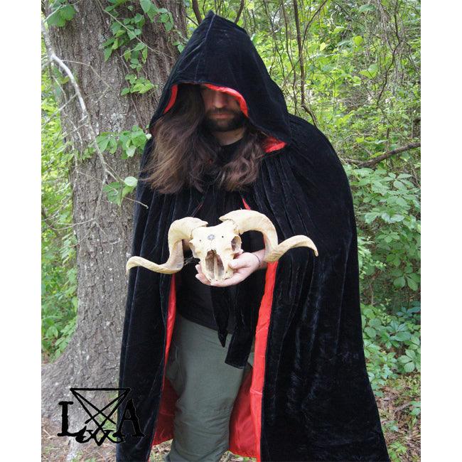 High Quality Velvet and Satin Cloak. Black Velvet lined with Red Satin - The Luciferian Apotheca